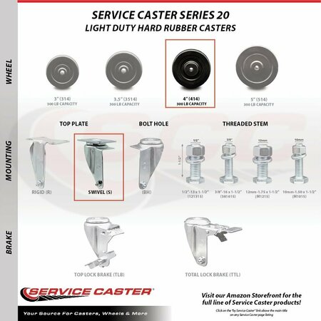 Service Caster 1013L2 Rubbermaid Tilt Truck Replacement Caster Set Fits FG101300BLA FG9T1400BLA, 2PK RUB-SCC-20S414-HRS-2